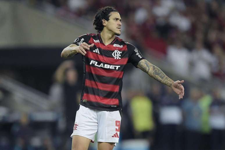 Pedro (Flamengo) durante jogo contra a LDU Quito, no dia 15.05.2025