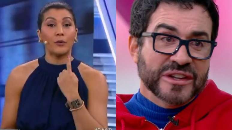 Dani Brandi, apresentadora do Tá na Hora, e o padre Fábio de Melo