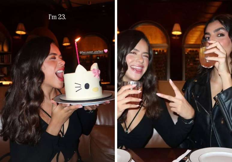 Teve até bolo da Hello Kitty no aniversário da Maisa