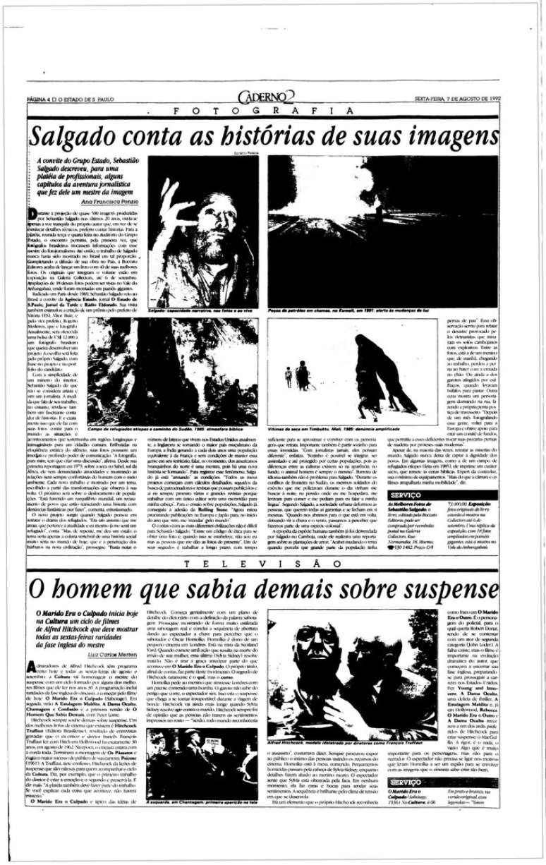 Reportagem sobre Sebasti&atilde;o Salgado no Caderno 2 em 1992.