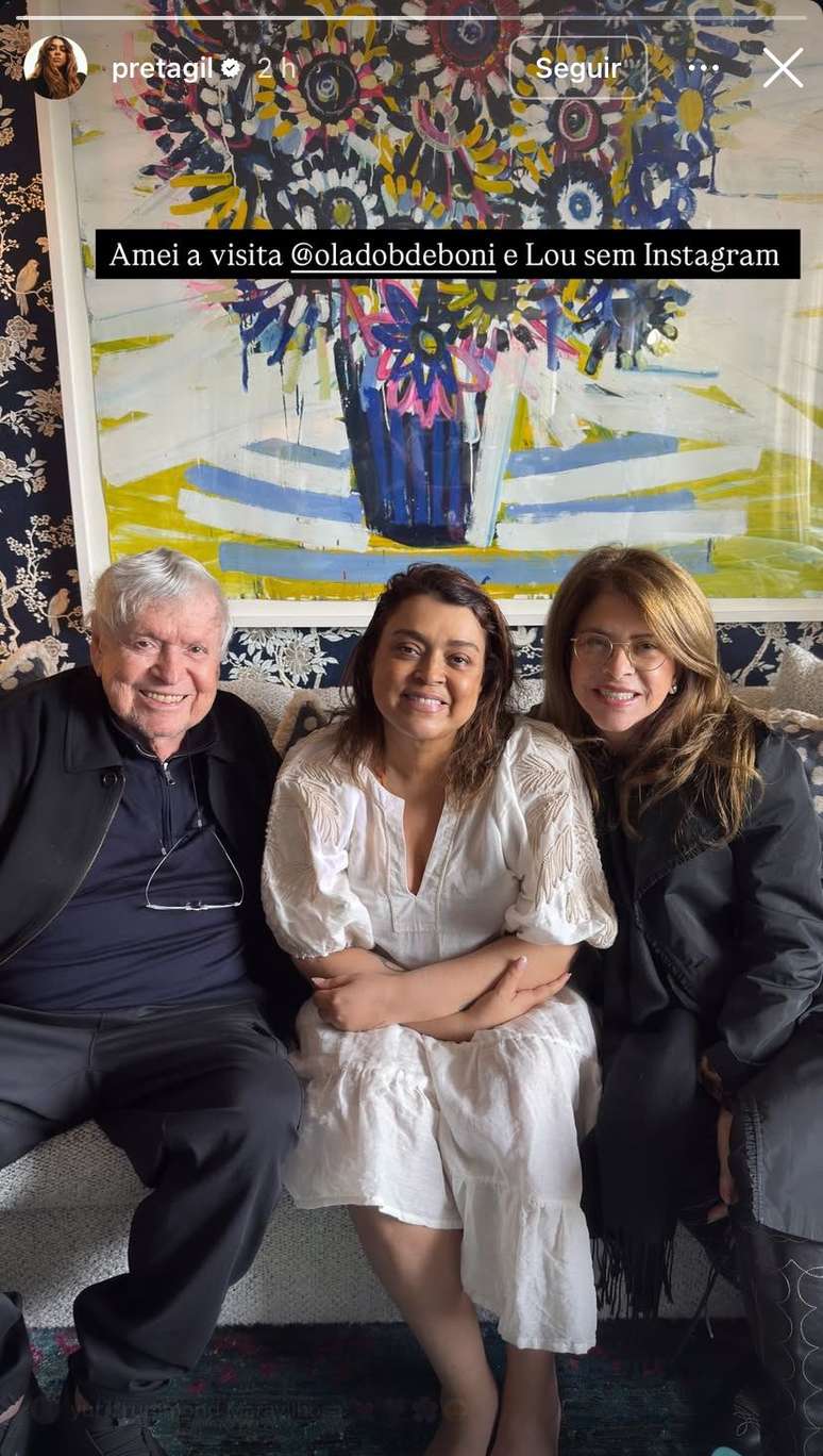 Preta Gil recebe visita de Boni e Lou Oliveira -