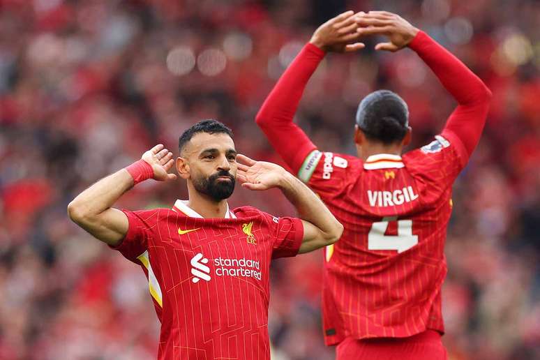 Salah celebra o gol do empate com Crystal. MVP da Premier League encerra a competi&ccedil;&atilde;o com 29 gols e 18 assist&ecirc;ncias-
