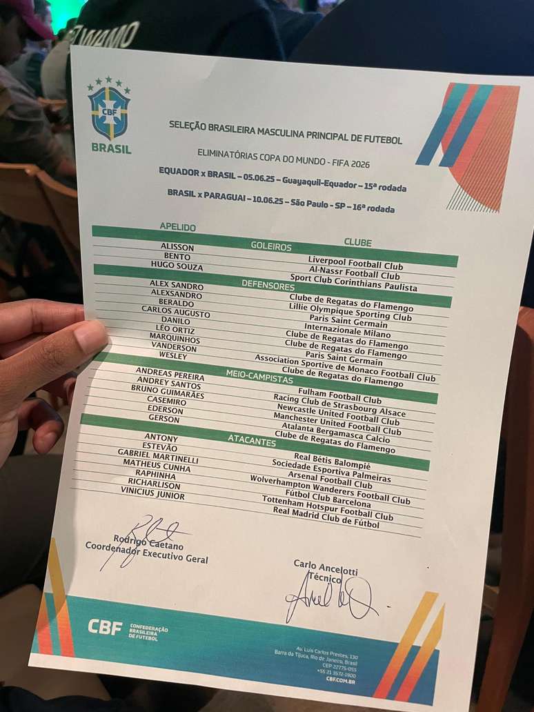 Veja a lista completa da 1ª convocação de Carlo Ancelotti pela Seleção Brasileira