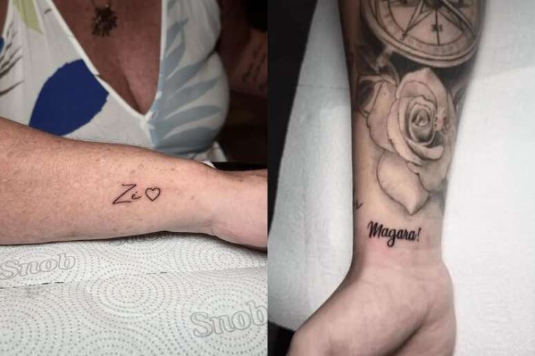 Z&eacute; Felipe e a sogra, m&atilde;e de Virg&iacute;nia Fonseca, homenagearam um ao outro com tatuagens.