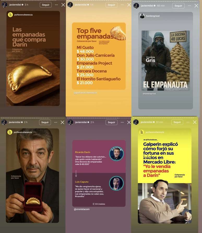 Javier Milei compartilha memes sobre empanadas