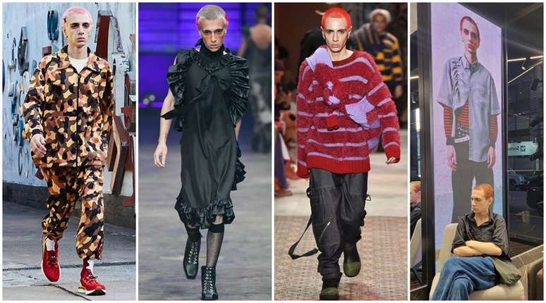 O modelo em alguns momentos da carreira no universo fashion