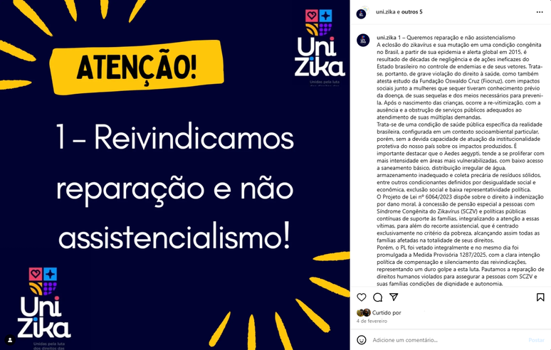 Post do Unizika ap&oacute;s veto ao projeto de lei que previa pagamento de indeniza&ccedil;&atilde;o e pens&atilde;o &agrave;s fam&iacute;lias