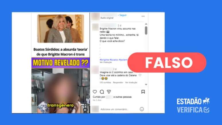 Vídeo recicla boato já desmentido de que Brigitte Macron seria uma mulher trans
