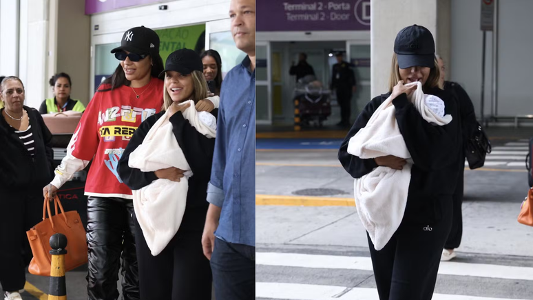 Estão de volta! Ludmilla e Brunna chegam ao Brasil com a filha Zuri