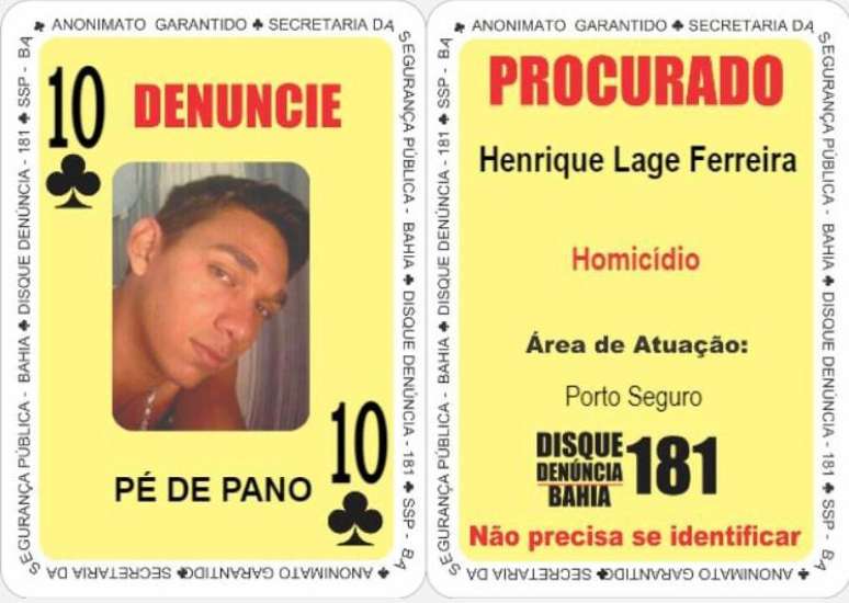 O "Baralho do Crime" é um catálogo mantido pela SSP-BA de suspeitos que estão sendo procurados