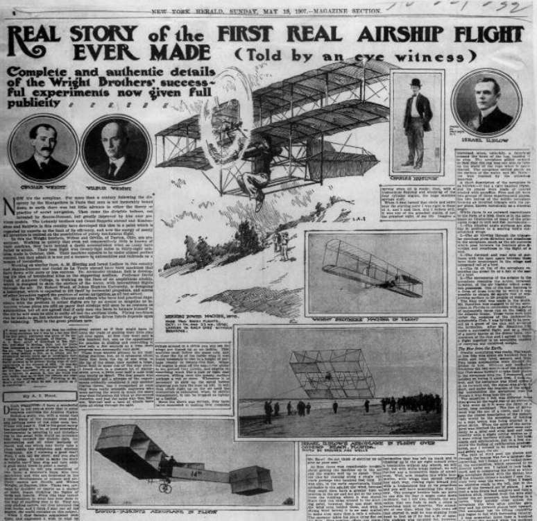 Not&iacute;cias sobre o voo dos irm&atilde;os Wright s&oacute; sa&iacute;ram anos depois
