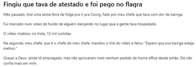 Fingiu que estava de atestado Foto: Reprodução / Redes Sociais