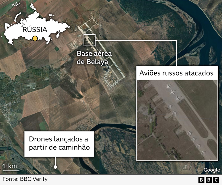 Infogr&aacute;fico mostra localiza&ccedil;&atilde;o da base a&eacute;rea de Belaya