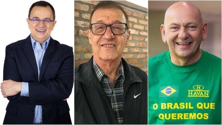 Da esq. p/ dir: o prefeito de Santa Rosa, Anderson Mantei (PP), o ex-prefeito Alcides Vicini (PP) e o empresário Luciano Hang 
