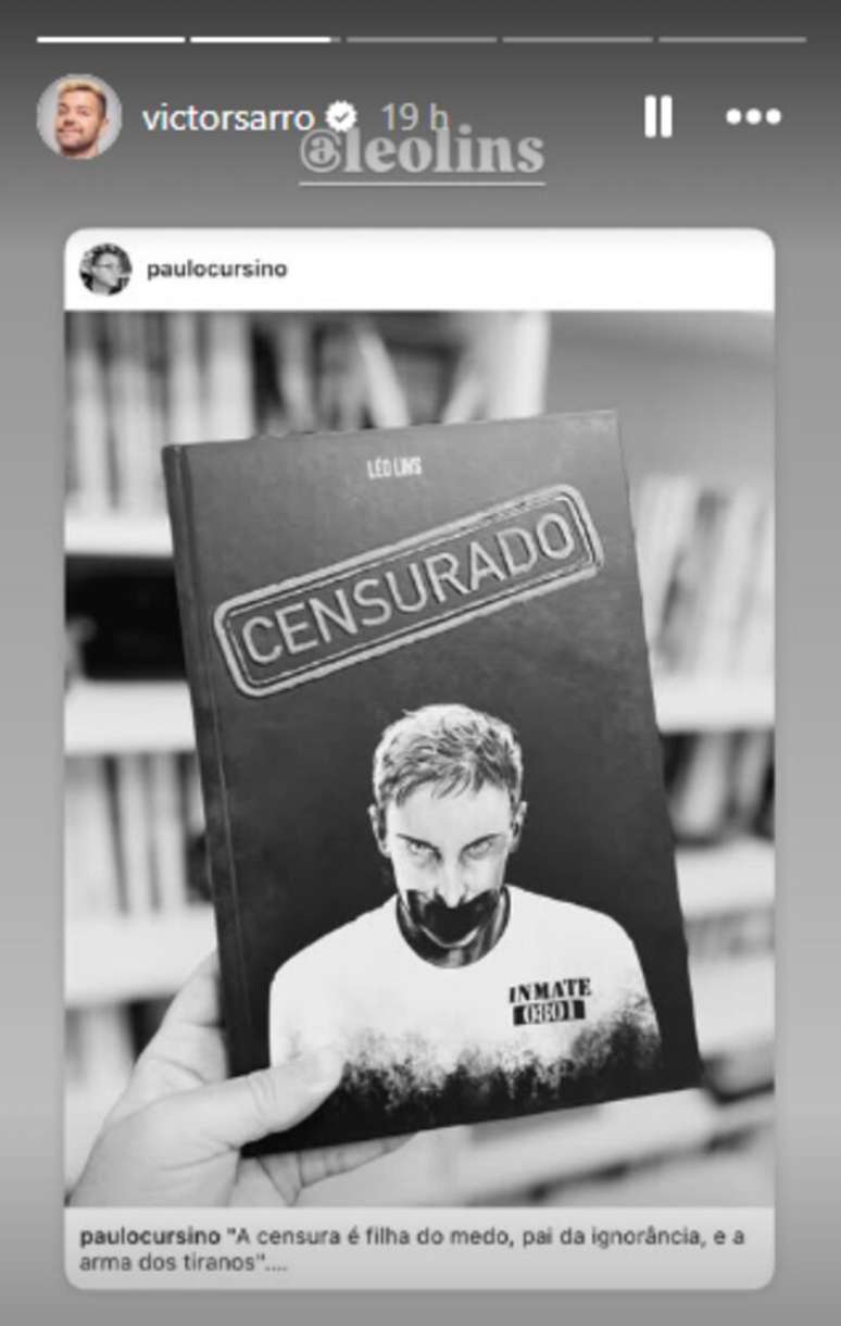 Victor Sarro compartilhou publica&ccedil;&atilde;o em apoio a Leo Lins