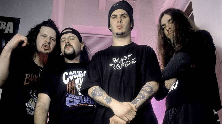 Pantera em 1992 (E-D): Dimebag Darrell, Vinnie Paul, Phil Anselmo e Rex Brown -