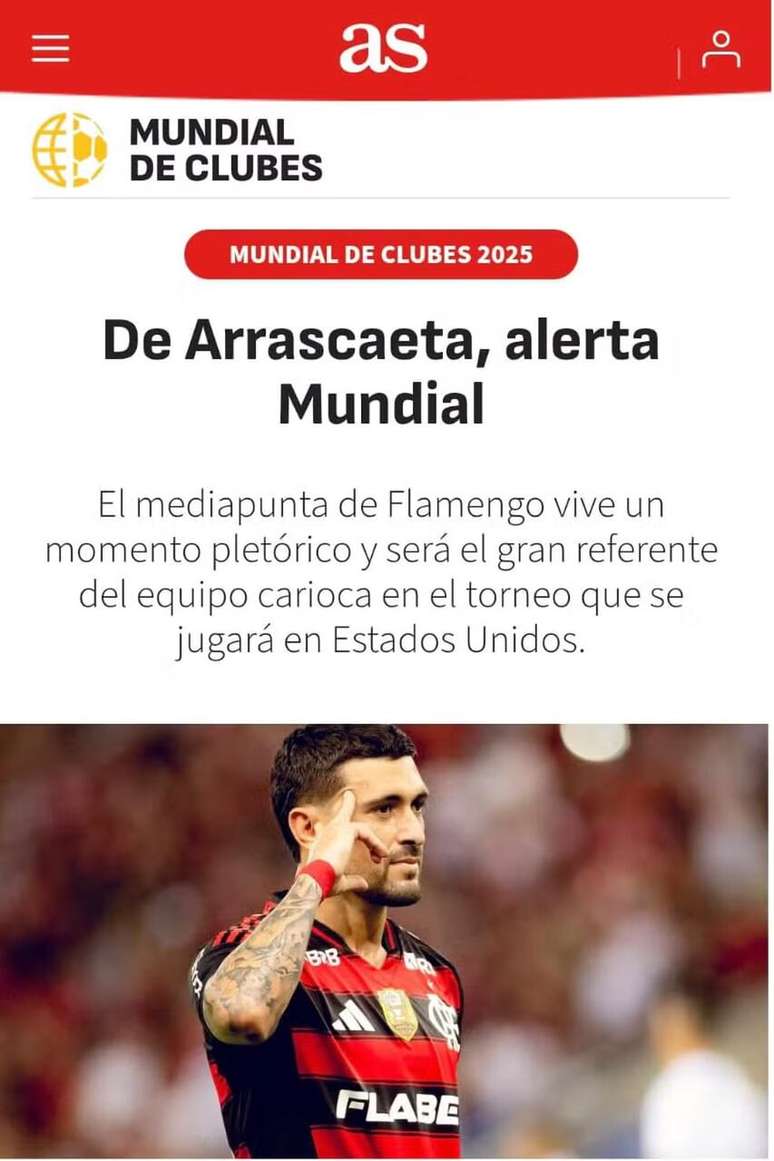 Arrascaeta foi destaque no Jornal AS, da Espanha &ndash;