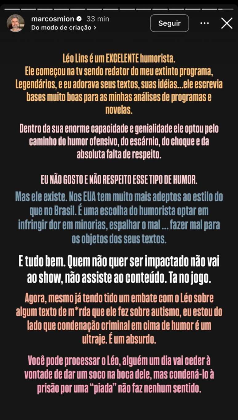 Marcos Mion defendeu Leo Lins, após comediante ser condenado à prisão por piada preconceituosa