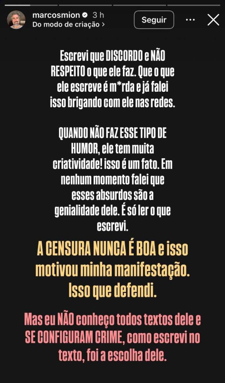 Marcos Mion se retratou após defender humorista Leo Lins, que foi condenado a oito anos de prisão