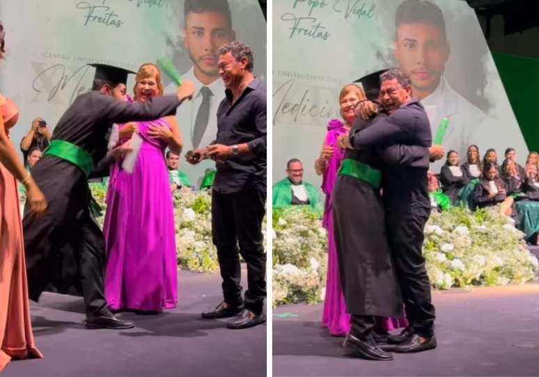 Popó abraça Juan em formatura 