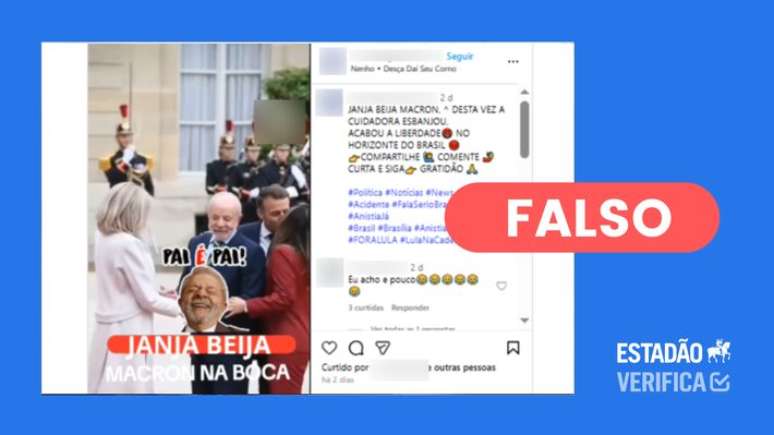 Postagens compartilham vídeo editado para alegar que Janja beijou Macron