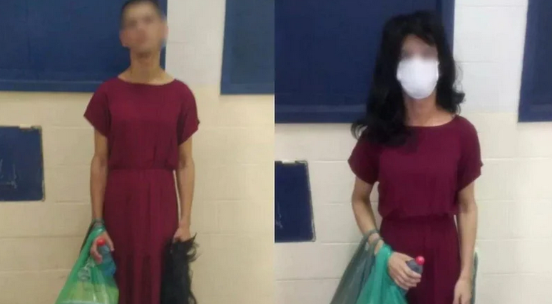 O homem foi descoberto usando uma peruca e um vestido