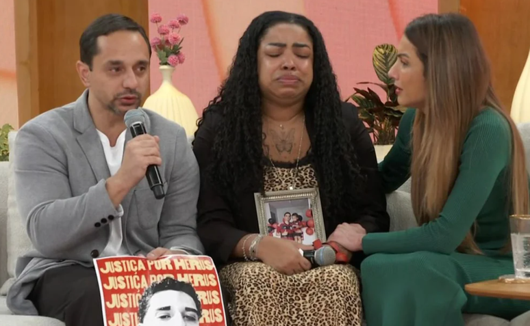 Patrícia Poeta e os pais de Herus no programa Encontro