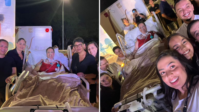 Tatiane next to the sisters (left) and the intensive care team (right) Tatiane next to the sisters (left) and the intensive care team (right)