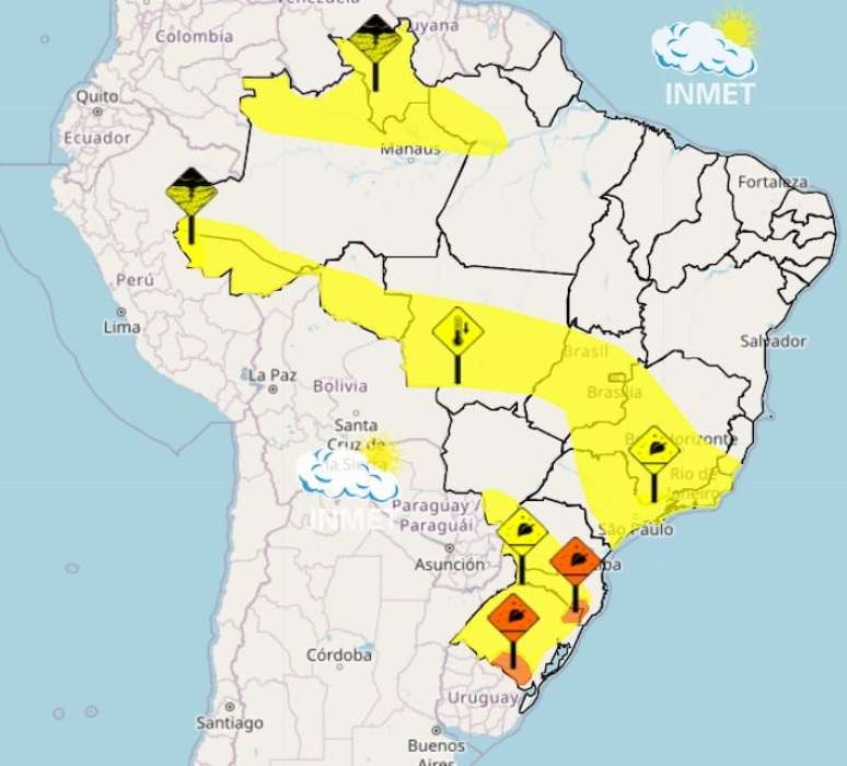 Inmet emite alertas para baixas temperaturas e geada.