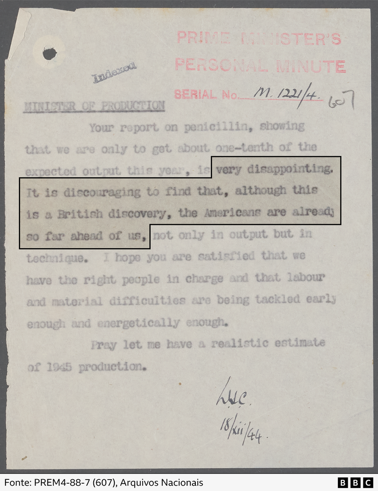O primeiro-ministro manifestou decep&ccedil;&atilde;o por o Reino Unido estar atr&aacute;s dos EUA no que diz respeito &agrave; penicilina
