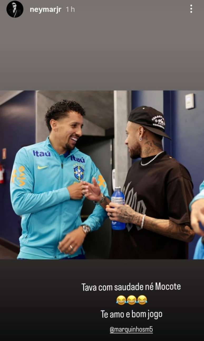 Neymar postou foto ao lado do zagueiro Marquinhos.