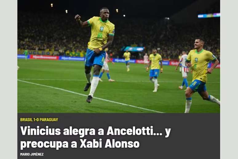 "Vinicius alega Ancelotti e preocupa Xabi Alonso", escreveu o jornal Marca, da Espanha