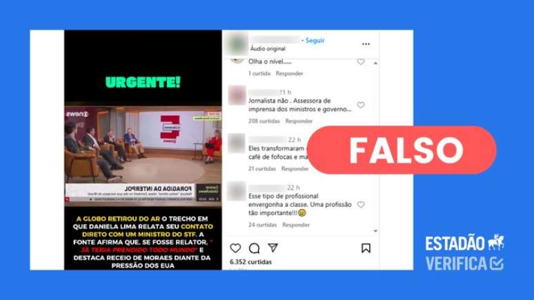 Trecho citado em postagem está disponível na íntegra do programa Central GloboNews exibido no dia 5 de junho