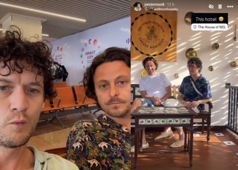 O casal no vídeo gravado na sala de embarque e em postagem de horas antes, no hotel