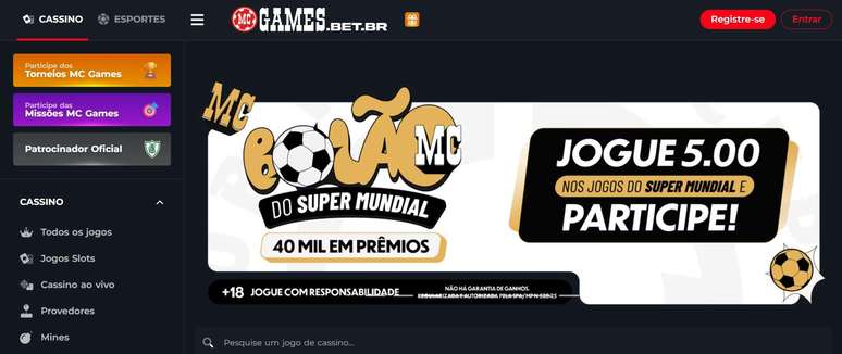 Plataforma da McGames é completa e tem variedade