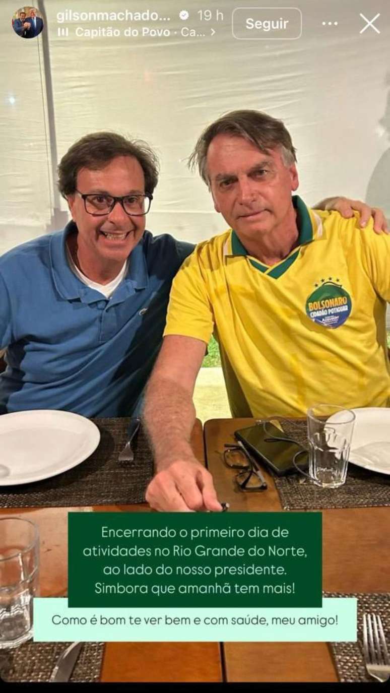 Gilson Machado abraça Bolsonaro