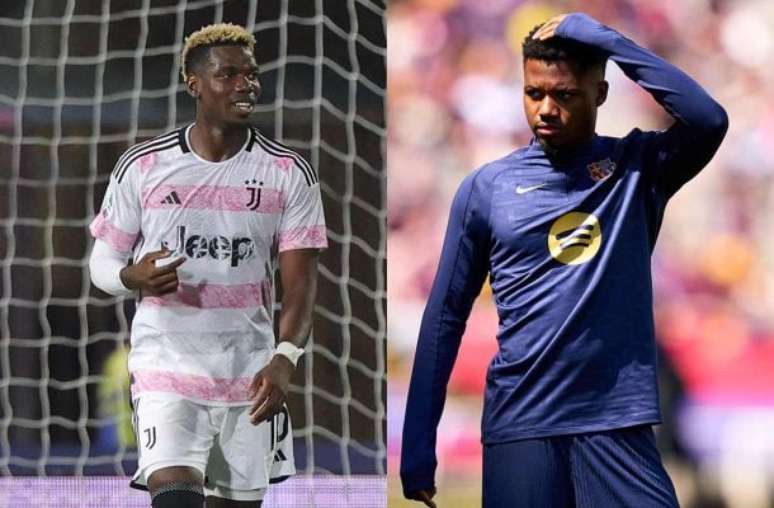 Fotos: Gabriele Maltinti/Getty Imagese Alex Caparros/Getty Images - Legenda: Pogba e Ansu Fati estão na mira do Monaco para a temporada 2025/26
