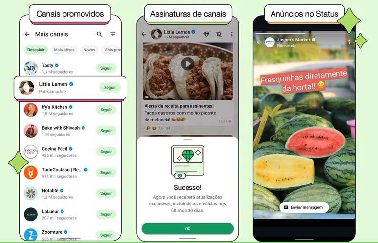 Anúncio do WhatsApp sobre nova aba patrocinada do aplicativo