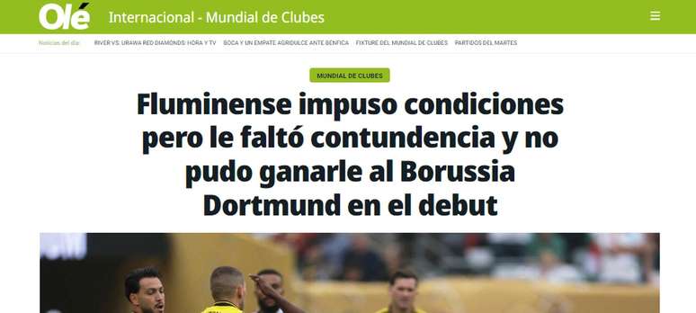 Jornal “Olé” afirma que faltou ‘contundência’ ao Fluminense –