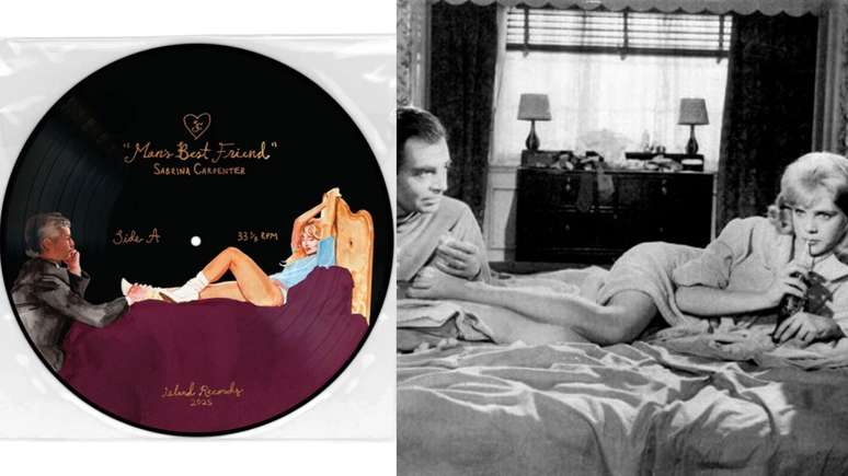 Arte do vinil de Sabrina Carpenter e cena de Lolita (1962) (