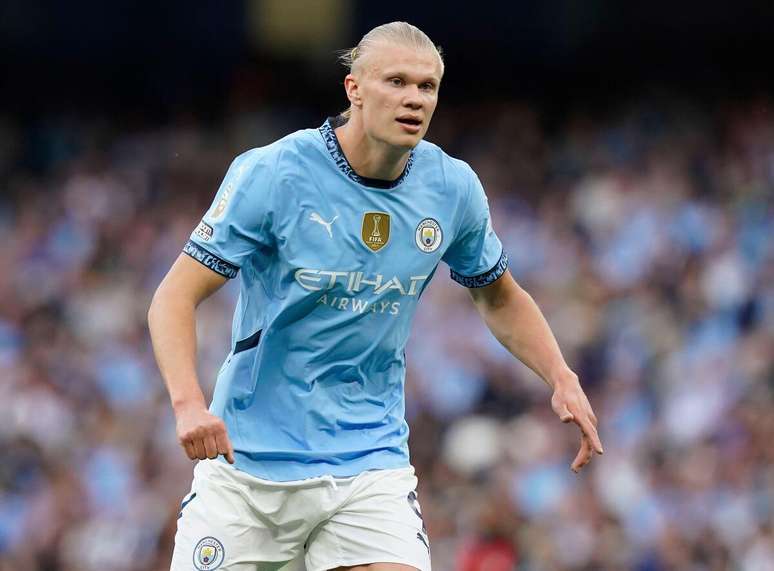 Erling Haaland (Manchester City) durante jogo contra o Bournemouth, no dia 20.05.2025 