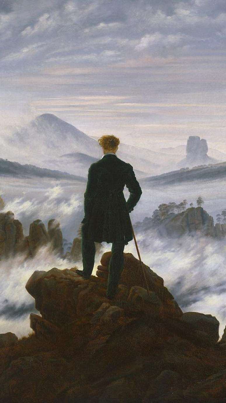 O famoso quadro Caminhante Sobre o Mar de Névoa (c.1817), do pintor alemão Caspar David Friedrich (1774-1840), captura a beleza da solidão