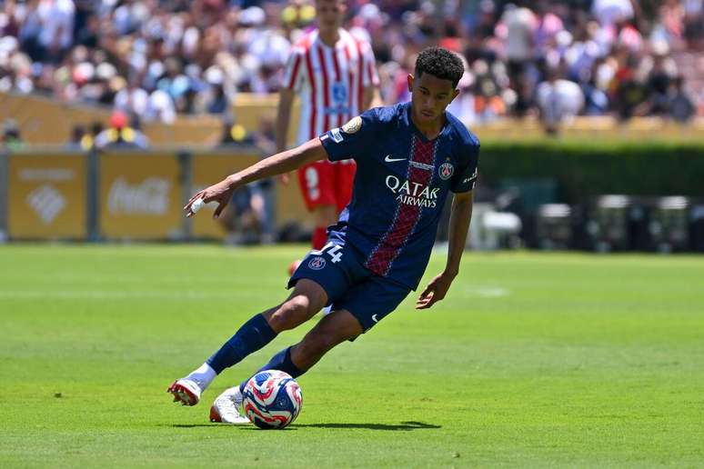 Désiré Doué (PSG) durante jogo contra o Atlético de Madrid, no dia 15.06.2025 