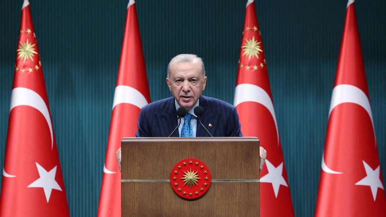 O presidente turco Recep Tayyip Erdogan durante uma coletiva em Ancara