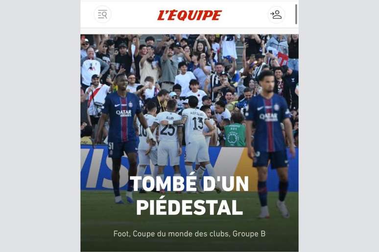 O jornal L’Équipe, da França, escreveu que o PSG foi “derrubado de um pedestal”