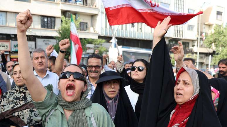 Iranians attended a protest against the Israeli and US strikes in Tehran on Sunday