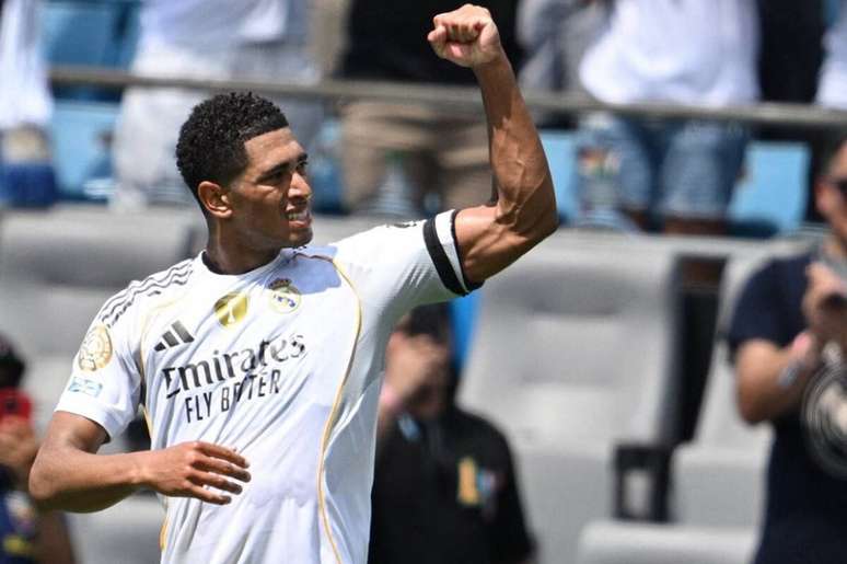 Belligham comemora gol sobre o Pachuca. Ele e todos os jogadores do real jogaram com fita preta,&nbsp; de luto &ndash; Divulga&ccedil;&atilde;o /FIFA