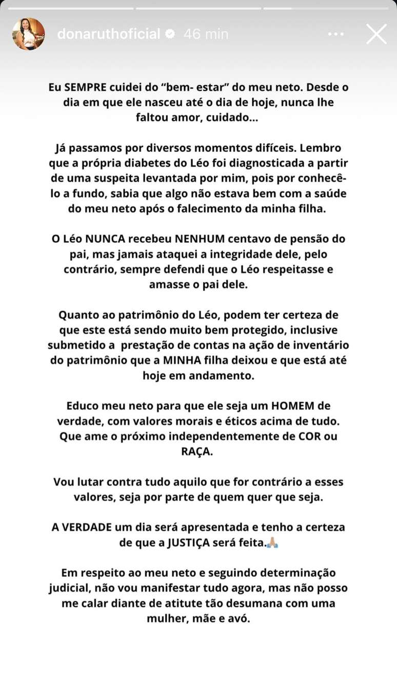 Stories do Instagram de Dona Ruth