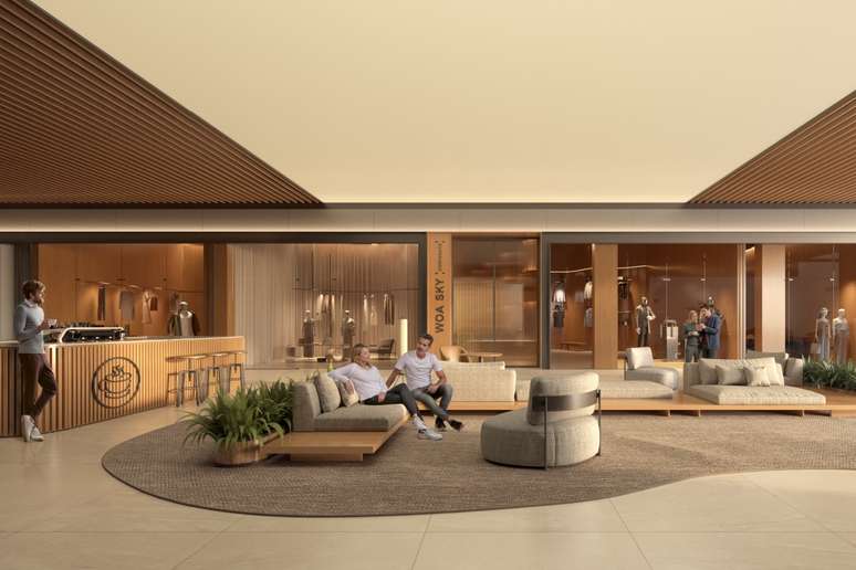 Neste projeto, ambientes integrados ao fluxo do mall estimulam permanência e interação visual com vitrines Projeto: Sarau Arquitetura |