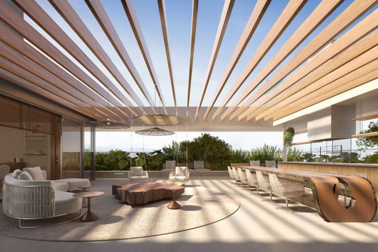O rooftop pode proporcionar bem-estar com luz natural, vegetação e atmosfera acolhedora Projeto: Sarau Arquitetura |